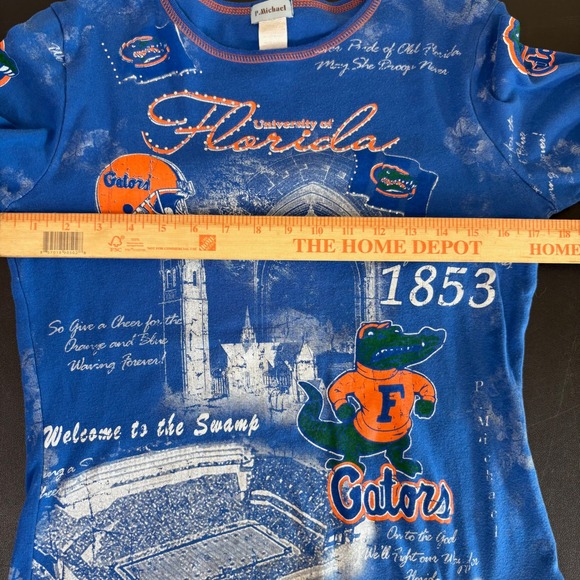 Y2K P Michael Florida Gators Top Womens M Rhinestone Football Stadium AOP - Picture 6 of 12